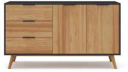 Marckeric Fekete-natúr színű borovi fenyő alacsony komód 140x81 cm Lavis - Marckeric