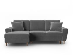 Cosmopolitan Design Világosszürke bársony kinyitható tárolóhelyes sarokkanapé (bal oldali-heverő résszel) Kyoto - Cosmopolitan Design