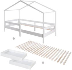 Roba Fehér tömörfa ágyneműtartós házikó alakú gyerekágy ágyráccsal 90x200 cm - Roba