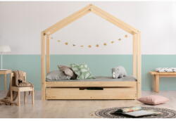 Adeko Natúr színű házikó alakú ágyneműtartós gyerekágy kihúzható pótággyal, ágyráccsal 120x200 cm RM - Adeko