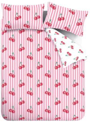 Catherine Lansfield Fehér-rózsaszín kétszemélyes ágyneműhuzat 200x200 cm Disco Cherries Stripes - Catherine Lansfield