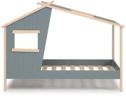 Marckeric Szürkészöld borovi fenyő házikó alakú gyerekágy ágyráccsal 90x190 cm Luba - Marckeric