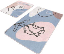 Mila Home Kék-rózsaszín bársony fürdőszobai kilépő szett 2 db-os 60x100 cm Abstract Faces - Mila Home