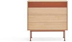 Teulat Yoko téglavörös fiókos komód tölgyfa dekorral - Teulat