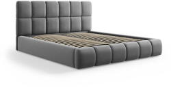 Micadoni Szürke bársony kárpitozott ágyneműtartós franciaágy ágyráccsal 140x200 cm Bellis - Micadoni