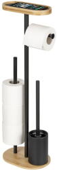 WENKO Fekete-natúr színű acél WC-papír tartó állvány WC-kefével Pomarolo - Wenko