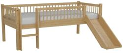 VIPACK Natúr színű bükkfa galéria gyerekágy csúszdával, ágyráccsal 90x200 cm Forrest - Vipack