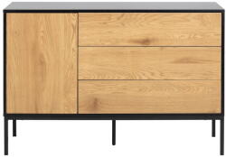 Actona Fekete-natúr színű alacsony komód tölgyfa dekorral 120x82 cm Seaford - Actona
