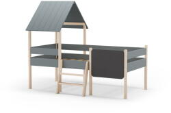 Marckeric Szürkészöld borovi fenyő házikó alakú-galéria gyerekágy ágyráccsal 90x190 cm Mint - Marckeric