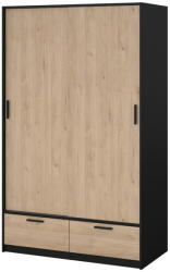 Tvilum Fekete-natúr színű ruhásszekrény tolóajtóval, tölgyfa dekorral 121x200 cm Line - Tvilum