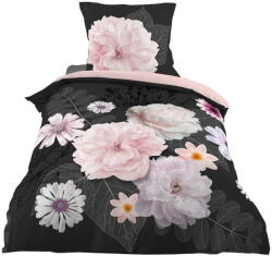 douceur d'intérieur Fekete-rózsaszín egyszemélyes pamut ágyneműhuzat 140x200 cm Floral - douceur d'intérieur