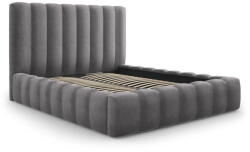 Micadoni Szürke kárpitozott franciaágy tárolóhellyel, ágyráccsal 200x200 cm Kelp - Micadoni Home