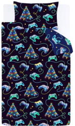 Catherine Lansfield Fekete-kék kétszemélyes ágyneműhuzat 200x200 cm Christmas Gamer - Catherine Lansfield