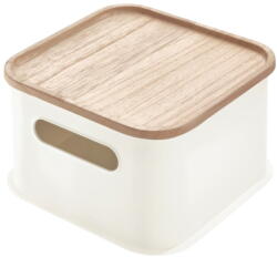 iDesign Eco Handled fehér tárolódoboz paulownia fa fedéllel, 21, 3 x 21, 3 cm - iDesign
