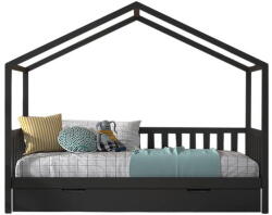 VIPACK Antracitszürke házikó alakú borovi fenyő gyerekágy kihúzható pótággyal, tárolóhellyel 90x200 cm DALLAS - Vipack