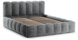 Micadoni Szürke kárpitozott ágyneműtartós franciaágy ágyráccsal 160x200 cm Lupine - Micadoni Home