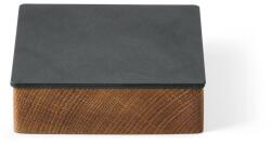 LIND DNA Antracitszürke-natúr színű fedeles-dekoratív fa-öko bőr tárolódoboz 11x11x3, 5 cm Square Nupo - LIND DNA