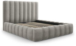 Micadoni Világosszürke kárpitozott franciaágy tárolóhellyel, ágyráccsal 200x200 cm Kelp - Micadoni Home