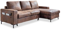 Miuform Lofty Lilly Vintage barna kinyitható bőrutánzat sarokkanapé, jobb oldali - Miuform
