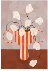 The Poster Club Poszter 50x70 cm White Flowers in Striped Vase - Frankie Penwill - The Poster Club