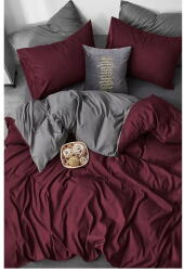 Mila Home Borvörös-szürke kétszemélyes-hosszabbított pamut ágyneműhuzat lepedővel 200x220 cm - Mila Home