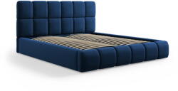 Micadoni Sötétkék bársony kárpitozott ágyneműtartós franciaágy ágyráccsal 140x200 cm Bellis - Micadoni