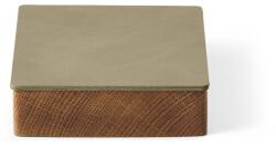 LIND DNA Zöld-natúr színű fedeles-dekoratív fa-öko bőr tárolódoboz 11x11x3, 5 cm Square Nupo - LIND DNA