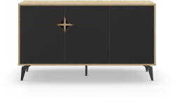 Marckeric Fekete-natúr színű alacsony komód tölgyfa dekorral 140x79 cm Nola - Marckeric