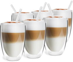 Vialli Design Üveg duplafalú bögre szett lattéhoz 6 db-os 350 ml - Vialli Design