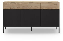 Marckeric Fekete-natúr színű alacsony komód tölgyfa dekorral 150x80 cm Marion - Marckeric