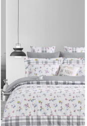 Mila Home Fehér-szürke kétszemélyes hosszabbított négyrészes renforcé pamut ágyneműhuzat lepedővel 200x220 cm - Mila Home