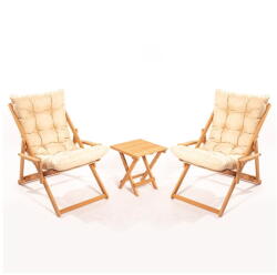 Floriane Garden Krémszínű-natúr színű bükkfa kétszemélyes kerti lounge szett - Floriane Garden