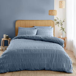 Catherine Lansfield Kék kétszemélyes krepp ágyneműhuzat 200x200 cm Seersucker - Catherine Lansfield
