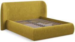 Makamii Mustársárga kárpitozott ágyneműtartós franciaágy ágyráccsal 180x200 cm Hauke - Makamii