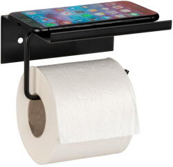 WENKO Fekete öntapadós fém WC-papír tartó polccal Desulo - Wenko