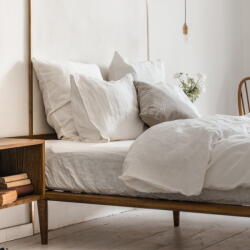 Linen Tales Fehér gumis lenkeverék lepedő 140x200 cm - Linen Tales