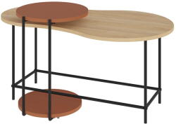 Marckeric Téglavörös-natúr színű dohányzóasztal szett tölgyfa dekoros asztallappal, 2 db-os 65x103 cm Rosie - Marckeric