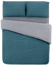 Mila Home Petróleumkék-szürke egyszemélyes-hosszabbított pamut ágyneműhuzat lepedővel 160x220 cm - Mila Home