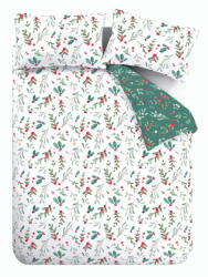 Catherine Lansfield Fehér-zöld kétszemélyes flanel ágyneműhuzat 200x200 cm Holly and Mistletoe - Catherine Lansfield
