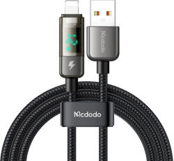 Mcdodo - Adatkábel (CA-3620) - USB-A-ról Lightning-re, 3A, Digitális kijelző, Automatikus kikapcsolás, Átlátszó kivitel, 1.2m - Fekete
