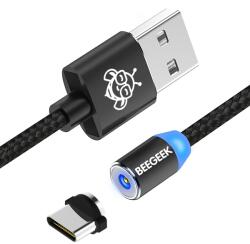 BeeGeek AUTM-1M USB/USB-C kábel 1m fekete USB - Type-C(USB-C) töltő kábel, mágneses fejjel