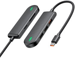 Mcdodo Hub Star Series (HU-1430) 5in1, 2x USB2.0, USB3.0, SD/TF kártyahely, 5Gbps, ABS+Nylon, Type-C kábel, 15cm - Fekete
