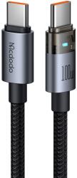 Mcdodo CA-5580 Adatkábel - Töltési fénnyel, USB-C-ről USB-C-re, Átlátszó kábel, 100W, 1, 2m - Fekete