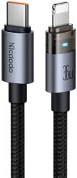 Mcdodo Data Cable (CA-6940) USB-C - Lightning, Átlátszó Kábel, 36W, 1, 2m - Fekete, Töltési Fénnyel Mcdodo