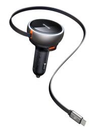 Mcdodo Autós Töltő (CC-4850) USB-C Visszahúzható Kábellel, 80W, Kettős Port, Jelzőfény Gyűrű, 80cm - Fekete