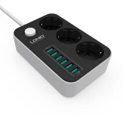 LDNIO Hálózati elosztó 3x aljzat/ 6x USB porttal fekete (SE3631) LDNIO 3.4 antisztatikus 1.6m
