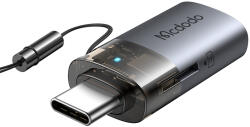 Mcdodo OTG Adapter 2in1 Mcdodo (OT-7600) - USB to USB-C, Beépített Kártyaolvasó, Töltés & Adatátvitel, 5 Gbps, Kék Fény, Nyakpánt - Fekete