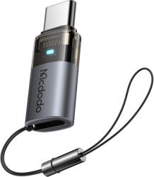 Mcdodo OTG Adapter (OT-7610) Mcdodo - Lightning to Type-C, Alumínium Ötvözet, Töltés és Adatszinkronizálás, 60W, Kék Fény, Nyakpánt - Fekete