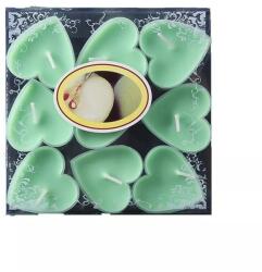 Flippy 9 db-os szív alakú gyertya szett, Flippy, Valentin-napra, Almaillat, Égési idő 3, 5 óra, Paraffin, 4 x 2 cm, Zöld (134532)