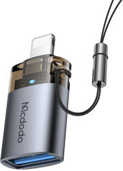 Mcdodo OT-7390 Mcdodo OTG Adapter - USB to Lightning, Alumínium Ötvözet, Töltés és Adatszinkronizálás, Jelzőfénnyel, Akasztóval - Fekete
